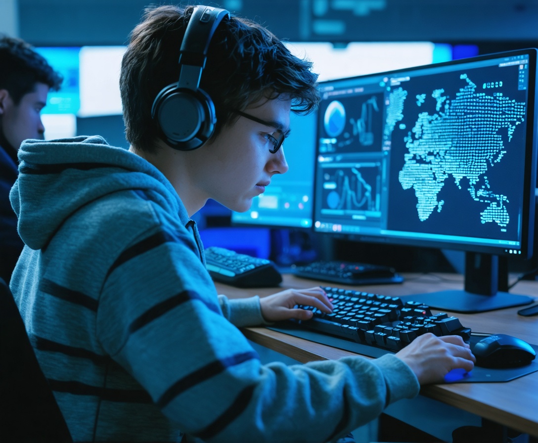 Studente che scrive codice per un algoritmo di intelligenza artificiale