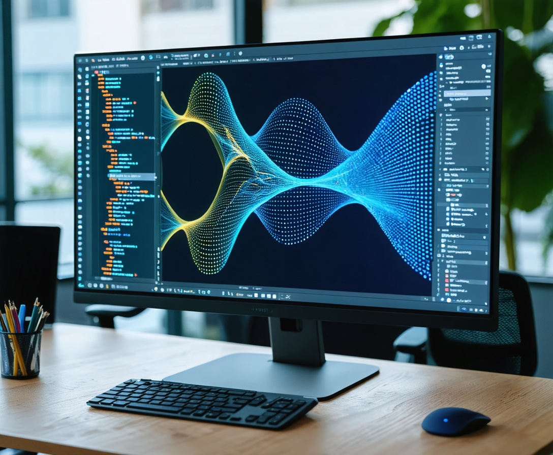 Monitor che visualizza una complessa rete neurale durante una sessione di calcolo